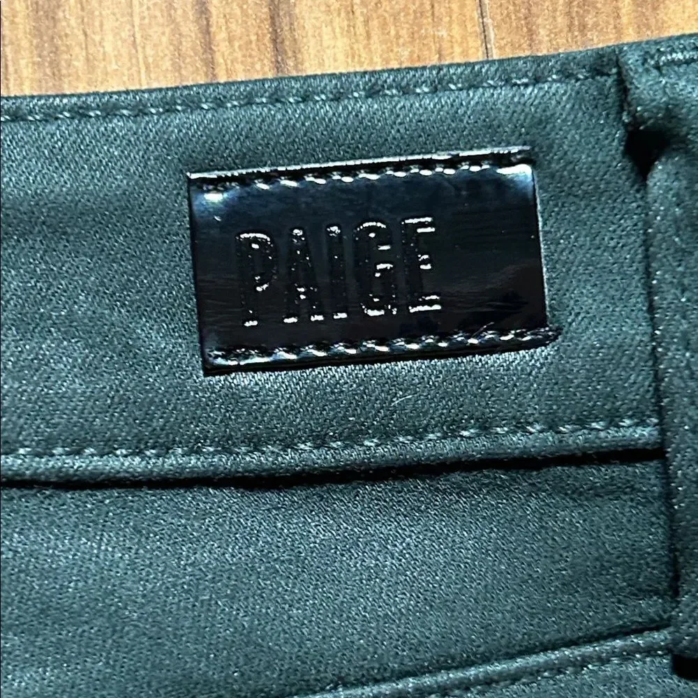PAIGE Faux Leather Dark Green Hoxton Ankle Jeans